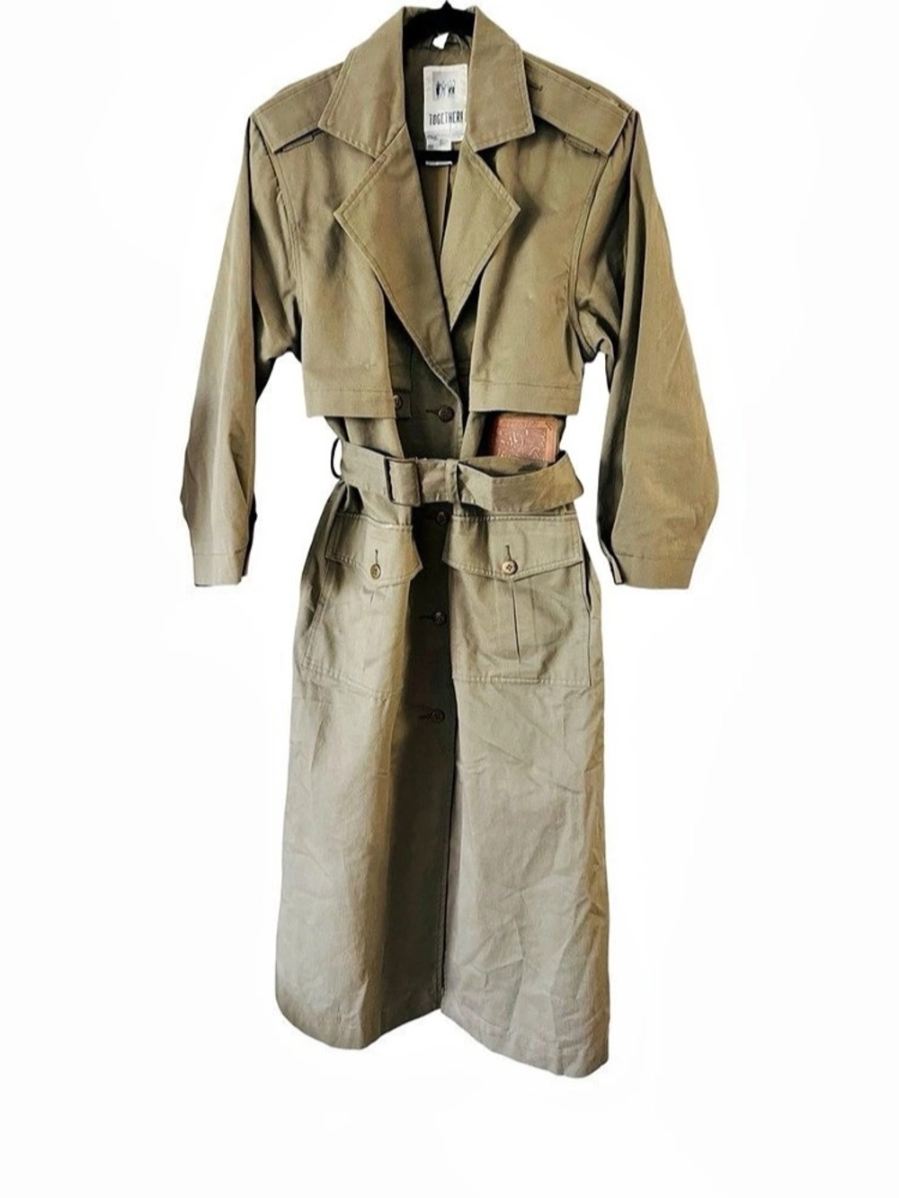 Together! vintage olive khaki trench coat size 10 petite
